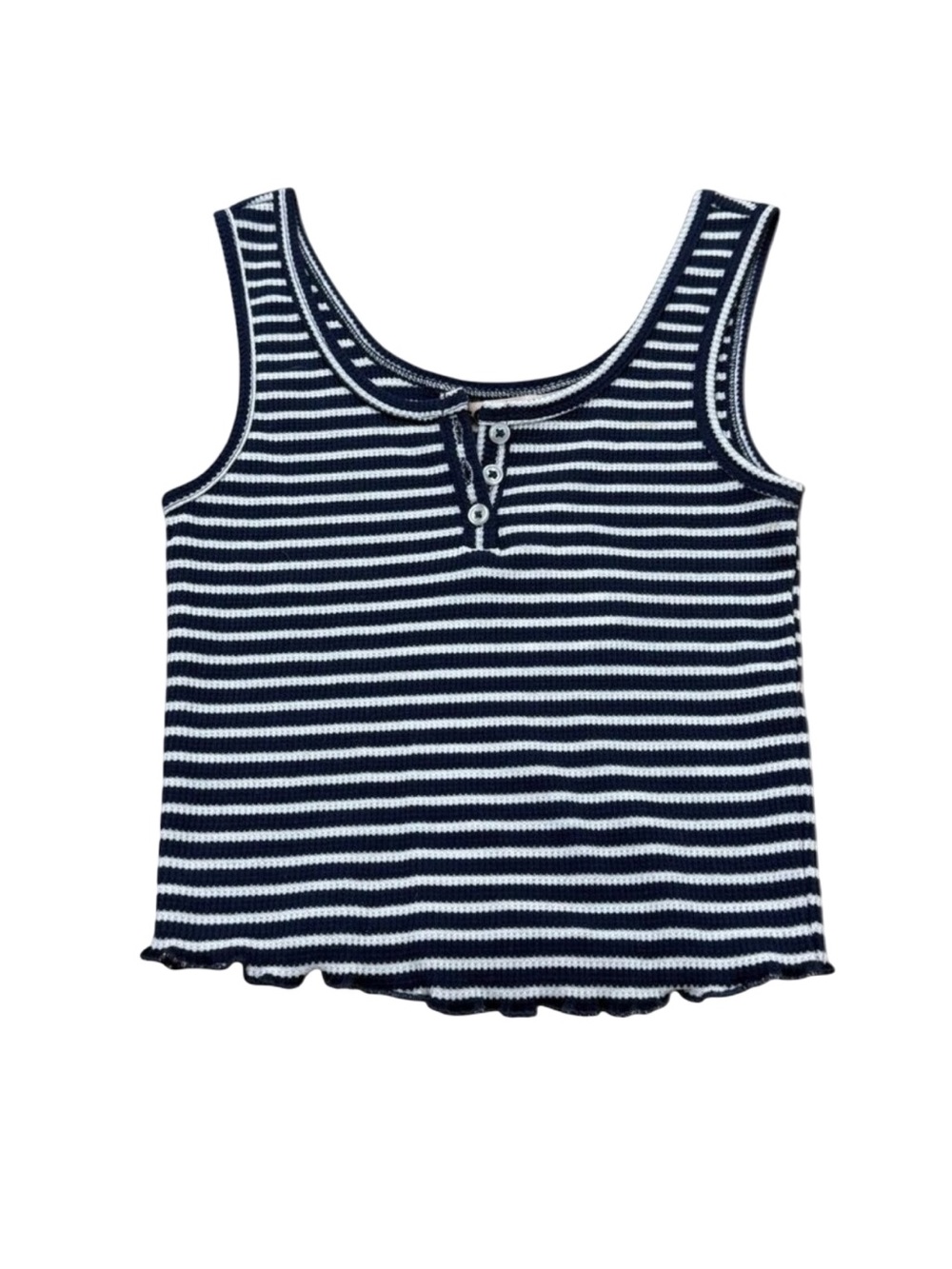 Women’s SO Goods For Life Pinstripe Tank Top Navy White Cotton 2010s